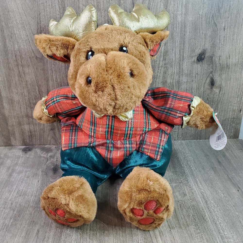 Snowflake Friends Walmart Christmas Moose Reindeer Red Green Clothes Plush 16"